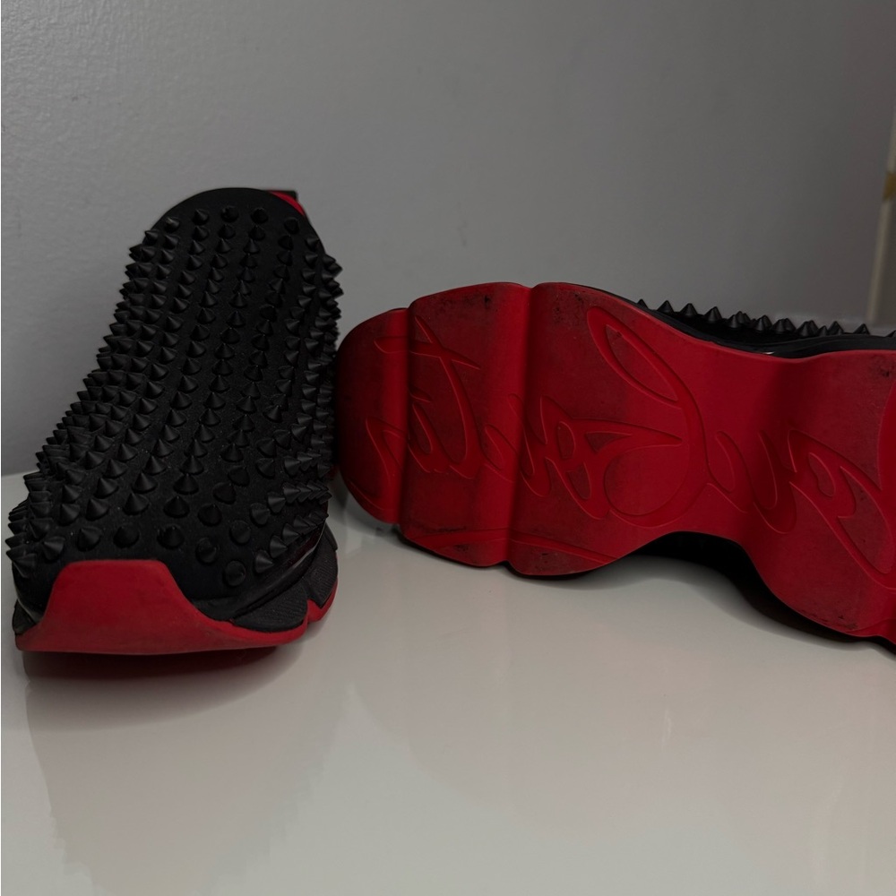 Christian Louboutin Black and Red Spiked Sneakers